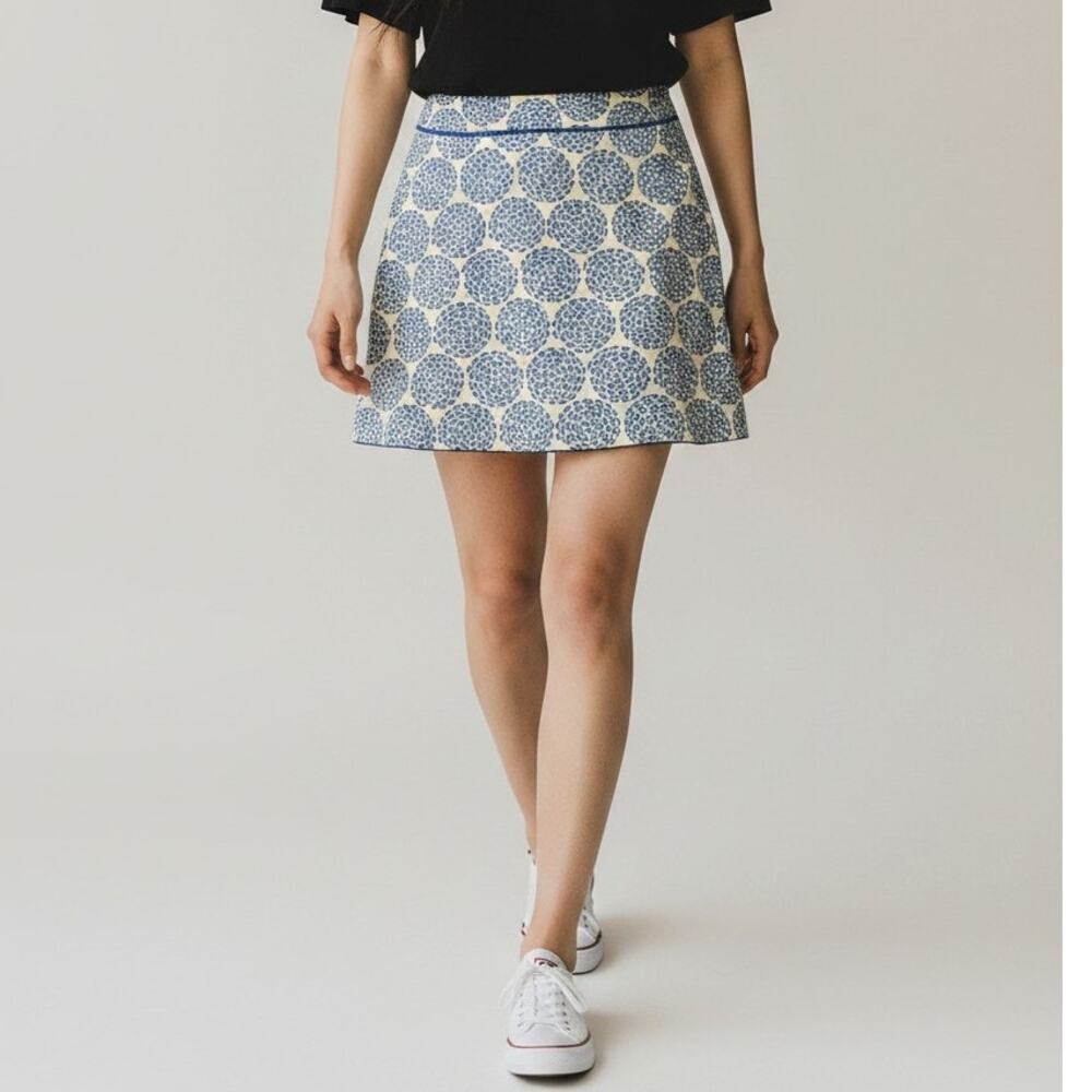 Vineyard Vines Mini Skirt Womens 6 Blue White Geometric Whale Circle Stretch